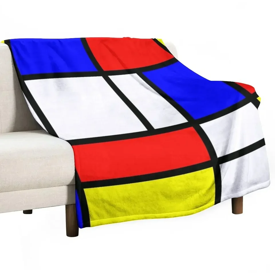 Piet Mondrian Comption 2 | Farebný blok s červenou žltou farbou a modrým hádzaným prikrývkou na cestovné prikrývky